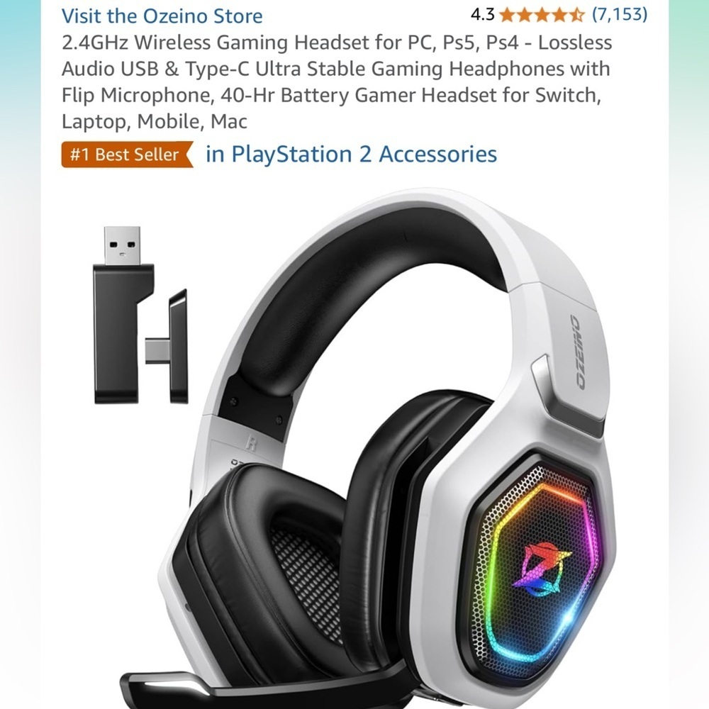 ONIKUMA Wireless Gaming Headset with RGB Lights
